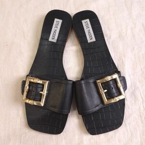 Steve Madden farrah casual flats slide sandals black croc buckle - Size 8.5